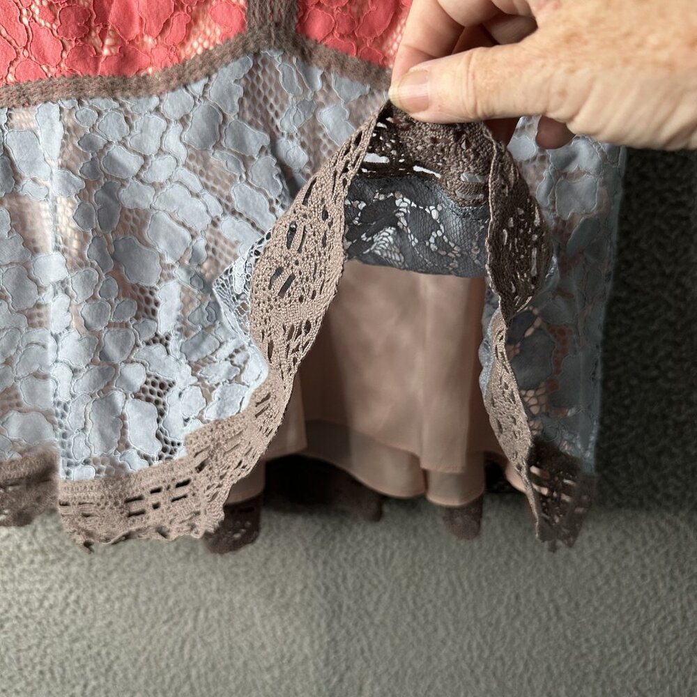 Sundance Coral Pink and Light Blue Lace Peplum Blouse - Picture 6 of 9